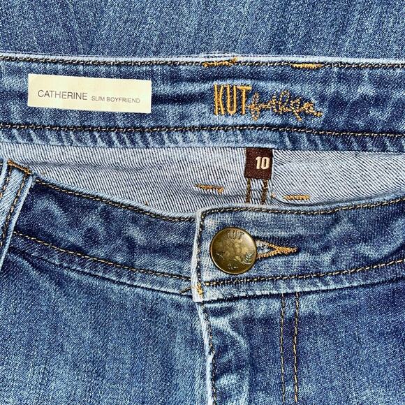 KUT from the Kloth Catherine Slim Boyfriend Jeans Size 10 Distressed Cropped - Picture 5 of 7
